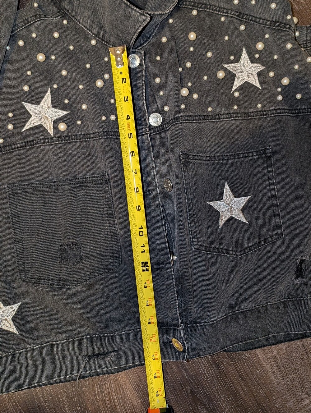 POL Black Denim Jacket with Pearl Studs & Star Appliqués - Picture 6 of 6